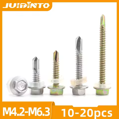 JUIDINTO 12-20pcs Washer Head External Hex Self Drilling Tapping Screws M4.2-M6.3 Stainless Steel Zi