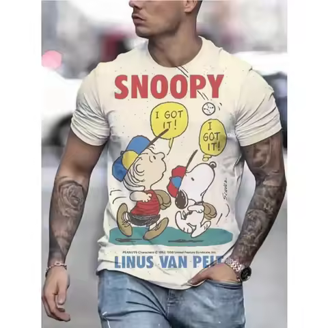 Vintage Men's T-shirt Summer American Shirt Tops Fun Snoopy print Short-sleeve Tees Loose Daily Men 