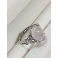 (R150) PINK CHALCEDONY NATURAL GEMSTONE ADJUSTABLE SILVER RING 粉红玉髓天然宝石可调节银戒指 CINCIN BATU PERMATA PERAK