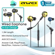 Awei L5 Wired Earphone Mini Stereo Sound Gaming Earphone Awei L6 E-Sport Earphone Wired Headphone AU