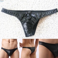 Mens Sissy Thong Briefs Breathable PU Leather Low Rise Bulge Pouch Underwear