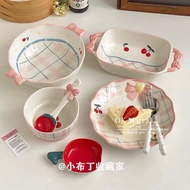 Sheli Cherry Ceramic Bowls Plates Tableware Set Household Specially Good-looking Rice Bowls Plates S