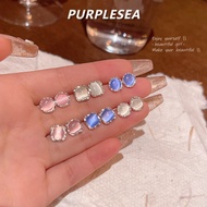 Earring Simple Geometric Opal Stone Cat's Eye Stone Stud Earrings for Woman 6pcs Set Korean Style Co
