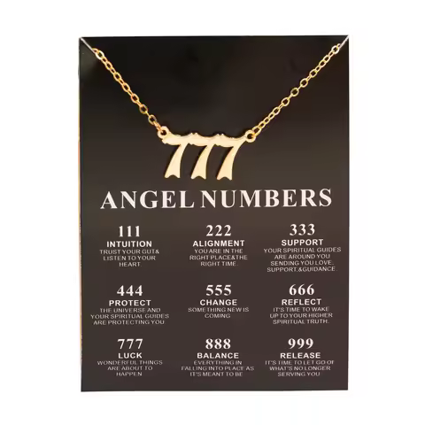 New Trendy Fashion Alloy Gold Color Lucky Angel Numbers Wish 777 Pendant Necklace for Women Girl Gif