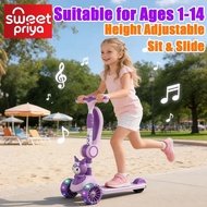 2 in 1 Kids Scooter Balance With Seat 3 Wheels Flash Light Adjustable Foldable Outdoor Skuter Kanak-
