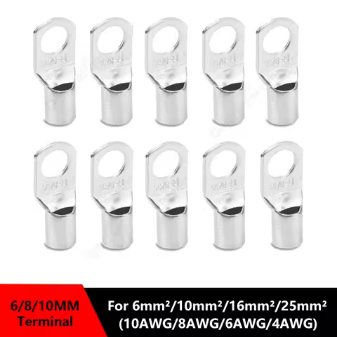 6/8/10mm Wire Terminals Tinned Copper Lugs Ring Crimp Terminal Battery Wire Welding Cable Connectors