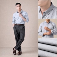 Men's Plain Shirt PREMIUM OXFORD FABRIC Gray Long Sleeve Premium Oxford Fabric - KURAMAN