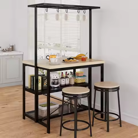 Kitchen Island with Storage, Bakers Rack with Power Outlet, Island Table for Kitchen,3 Tier Microwav