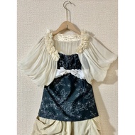 [Used Japanese] Bolero jacket, cream chiffon, floral ruffle collar, puffed sleeves, size L, code 179