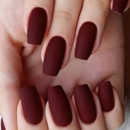 Winter Press On Nails Wine Red, Acrylic Press On Nails Medium Short Coffin, Pure Short Ballerina Fak