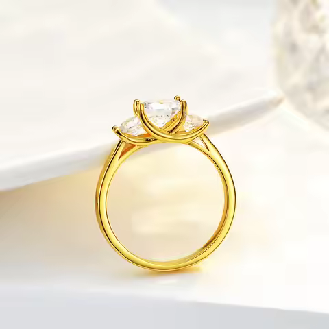 Women's 24K AU999 Gold Ring - 1 Carat 6.5MM Round Moissanite, Elegant Jewelry Piece