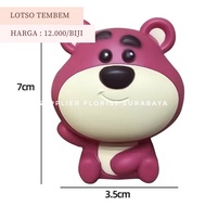 MINIATUR KUE TART LOTSO BERUANG PINK DEKORASI KUE ULANG TAHUN ULTAH BIRTHDAY BEAR PINK HADIAH ULANG TAHUN ANAK KECIL CAKE TOPPER HIASAN CAKE PAJANGAN LOTSO BERUANG MERAH