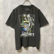 古著 Minecraft 短袖遊戲印花 T 卹，黑色，復古設計，M 碼