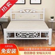 ijFoldable Bed Lunch Break Wooden Board Simple Plank Bed Single Double Iron Frame Household Adult1Rice1.2Rice1.5