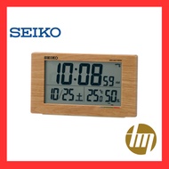 Seiko Clock Alarm Clock, Natural Electric Wave Digital Calendar, Comfort Temperature, Humidity Display, Light Brown, Wood grain