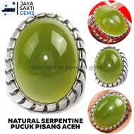 Cincin Titanium Natural Batu Akik Serpentine Pucuk Pisang Aceh