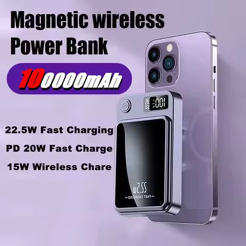 100000mAh Wireless Magnetic Power Bank Super Fast Charging Ultra High Capacity Digital External Batt