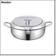 MUNDAN Tempura Fryer Pan, Stainless Steel with Lid Deep Fryer Pot, Thickened Oil Saving Thermometer 