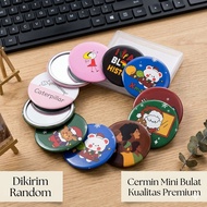 PTT Cermin Bulat Karakter Kaca Make Up kecil Kaca Motif Lucu Mini Travel Size PTT