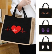 Jute Bag Women Travel Storage Bag Shopping Pouch Handbag Laminated Pouch Strange Cat Burlap bag