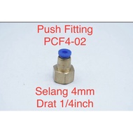 Pcf4-02 Pneumatic Coupler Fitting Straight Hose 4mm Inner Thread 1/4inch Slip Lock Push Tube Brass Connector Female Thread Straight Connector | 2.048.0026 | Pcf4-02