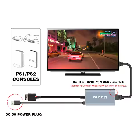 BitFunx HDMI Converter For PS2/PS1 Game Consoles With RGB to YPbPr Switch Video Adapter For PS1