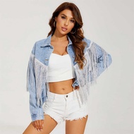 In Aa N A S I T O C K. A 1 8 Women's Fashionable Denim Jacket With Tassel Turn-Down Collar