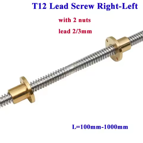 T12 Lead Screw Right-Left Thread Lead 2/3mm OD 12mm Lead Screw Trapezoidal Rod with Brass Nut for 3D
