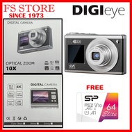 DIGIEYE COMPACT CAMERA DC403 BLACK 10X OPTICAL ZOOM 4K 60 MEGAPIXEL FREE 64GB MICRO SD CARD