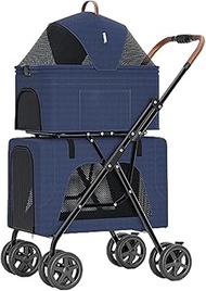 Double Dog Stroller Folding Lightweight Traveling Trolley Detachable Pet Bag Multi-directional Venti