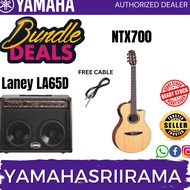 (HOT) Yamaha NTX700 40'' APX Solid Spruce Acoustic Electric Guitar w Laney LA65D Amps Acoustic Guitar Amplifier, Brown