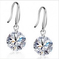 925 Silver White Gold Plated Drop Earrings with Diamonds