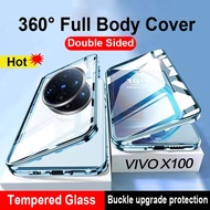 For Vivo X100 Pro X100Pro Double Sided Glass Flip Phone Case Metal Bumper Full 360° Protection Hard