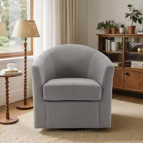 Swivel Accent Barrel Chair Upholstered Fabric Armchair for Living Room Bedroom Reading 27.5", Coffee