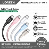 UGREEN L501 USB C to C Data Cable 60W 3A Fast Charging PD3.0 Nylon Braided Charger Cable for Iphone 