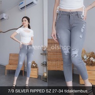 WOMEN'S JEANS 7/9 SILVER RIPPED-TWENTY OLSHOP