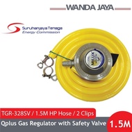 Qplus Gas Regulator with Safety Valve + 1.5M HP Hose + 2 Clips (TGR-328SV)