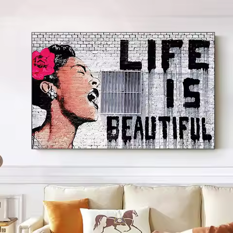 Banksy Artwork "Life Is Beautiful" Billie Holiday Jazz Singer Poster Graffitti Street Canvas Paintin