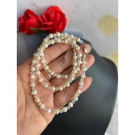 Slightly unusual freshwater pearl necklace and bracelet set 5.2 to 5.5 mm mixed with 4 mm crystal, n