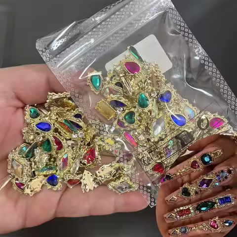 60pcs Nail Rhinestones Nail Charms Heart 3D Big Nail Gems K9 Glass Crystals Diamonds Glittering Nail