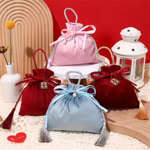 Velvet Candy Box Gift Bag Velvet Cloth Drawstring Tassel Bag Wedding Party Candy Pouches Wedding Par