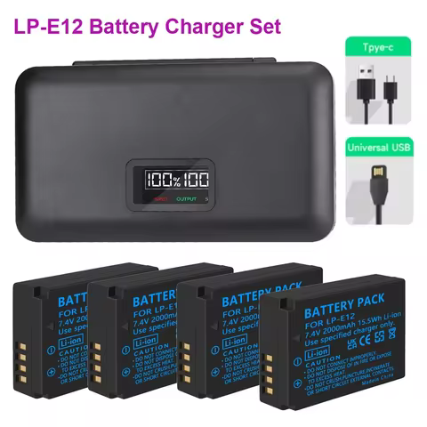2000mAh LP-E12 LP E12 Battery + LCD USB 2 Slots Charger for Canon EOS M50 EOS M100 100D Kiss X7 Rebe