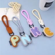 PU Leather Candy Color A To Z Initial Letter Keychain For Women Man Simple Fashion Backpack Phone Pe