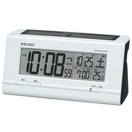 Seiko SQ766W Seiko Clock Alarm Clock, Hybrid Solar Radio, Digital Calendar, Temperature Display, White, Pearl