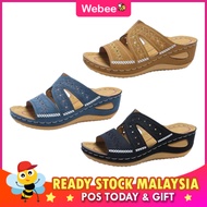 READY STOCK🔥WEBEE AT 881 Ladies Retro Sandals Wedge Heel Peep Toes Shoes Embroidered Sandals
