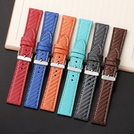 Carbon Fiber Pattern Leather Watch Strap 18mm 20mm 22mm 24mm Belt Bracelet for Seiko Watch Band Women Men Wristband