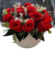 bunga meja bunga mawar merah bludru include pot bola besar hiasan rumah