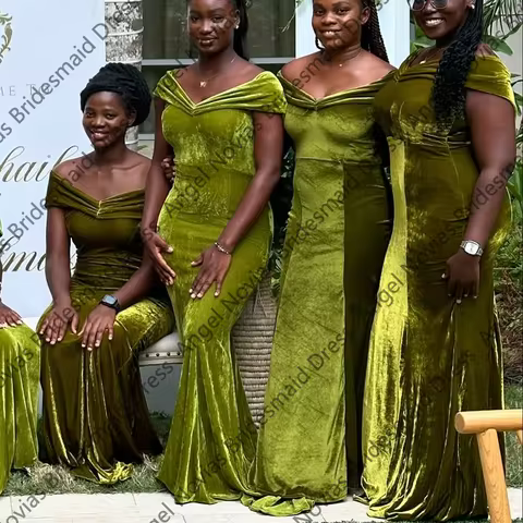Velvet Green Bridesmaid Dresses Wedding Guest Party Dress Customized Vestidos De Festa