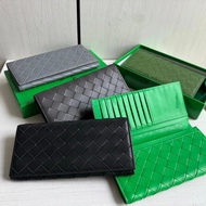 BV Baodie Braided Cowhide Middle Grid Diamond Half Fold Long Wallet Men Women Wallet Genuine Leather