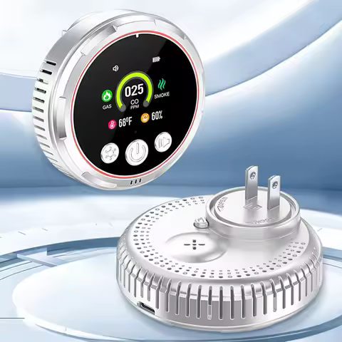 Home Safety Alarm,5 in 1 Carbon Monoxide Smokes Gas Detector HD Display with Temperature Humidity Se